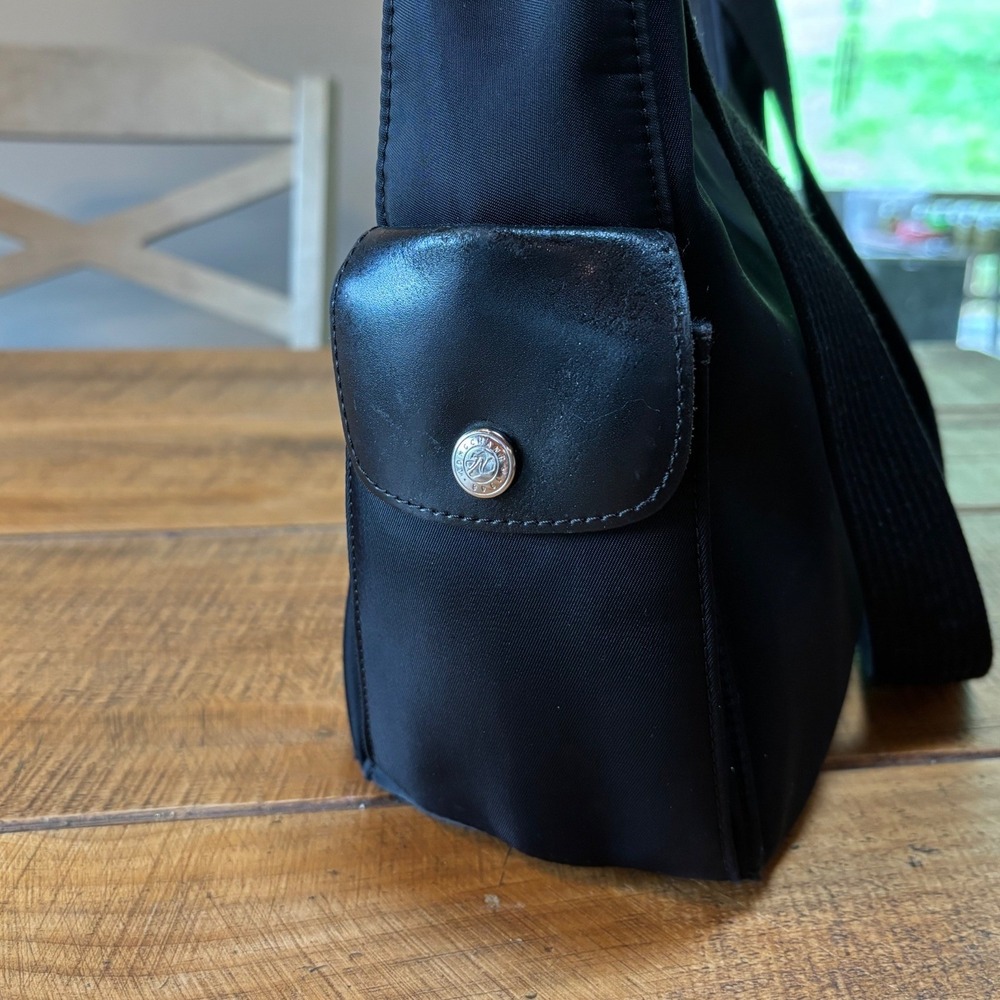 Longchamp Black Large Nylon Hobo Bag Purse Zipper Closure Made In France - Picture 4 of 11